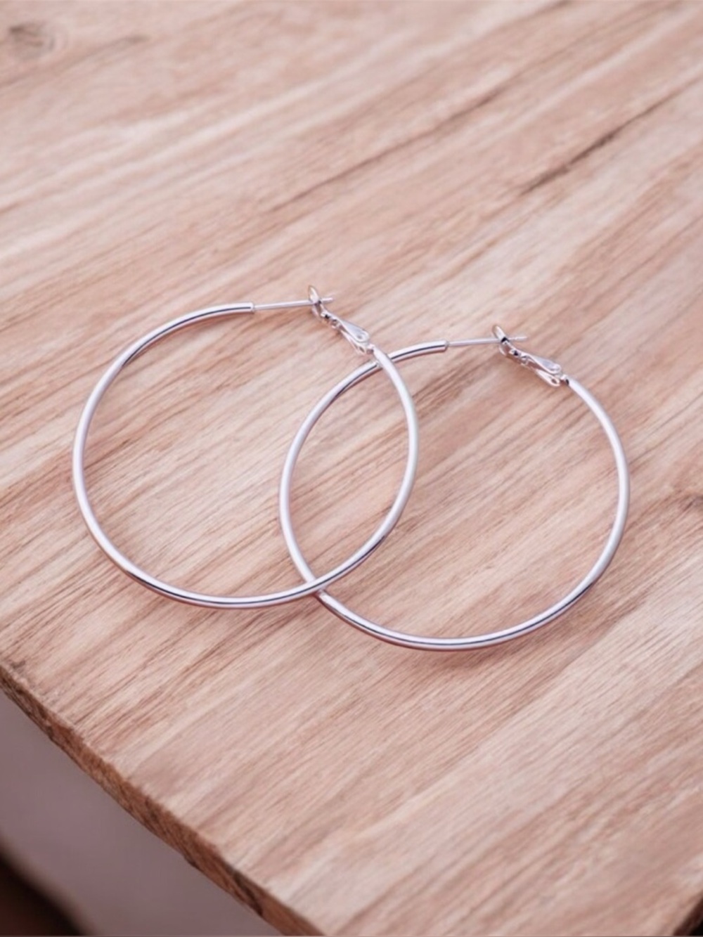 Sterling Silver Hoop Earrings - Women Jewelry 50/60 mm - Picture 5 of 13